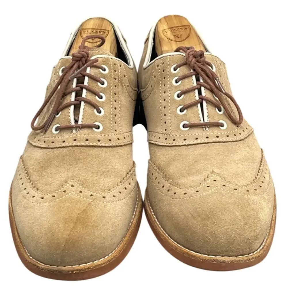 Johnston & Murphy Tan Taupe Suede Sheepskin Leather Oxford Dress Shoe Men 9M